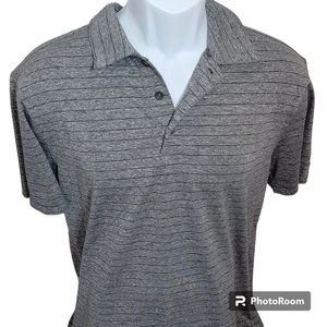 Champion Performance Polo Shirt, Men LG, Gray w/Black Strips, Duo Dry - EUC